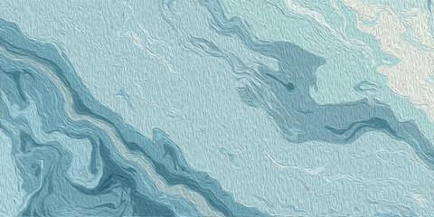 An abstract blue water surface features a frozen winter texture with marble patterns and cold frost designs on a textured nature canvas. © Liza