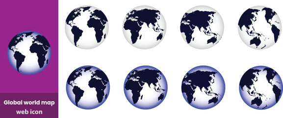 Global world map outline black and white detailed landmass shapes continent geography planet earth silhouette © sariful