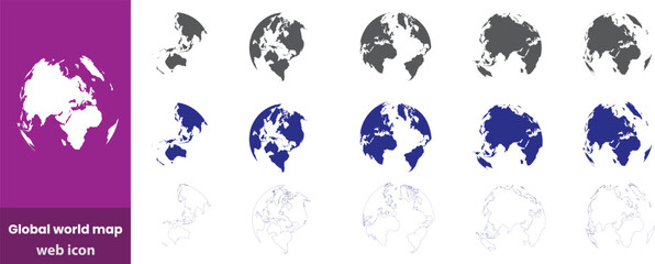 Global world map outline black and white detailed landmass shapes continent geography planet earth silhouette © sariful