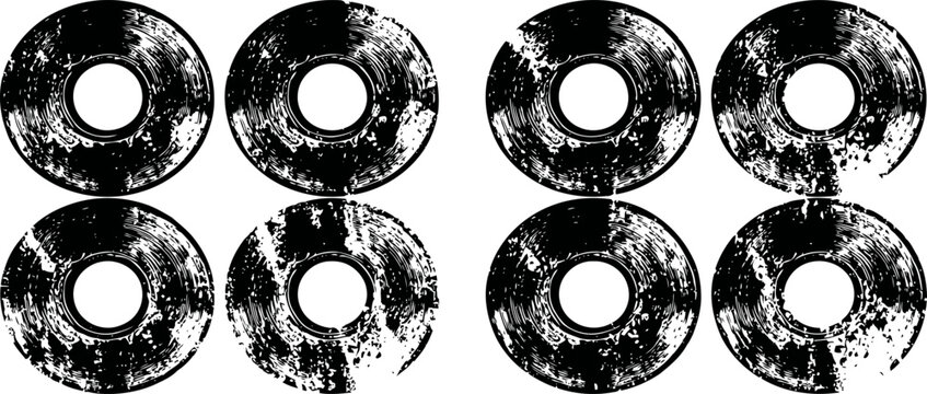 grunge distressed circular ring design elements vintage textured shapes with worn rough spots and irregular patches