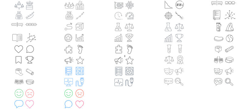 Mega Bundle of 88 Data Science and Analytics Vector Icons with Editable Stroke for Machine Learning Research, Marketing Metrics, Server Monitoring, Sentiment Analysis and Workplace Ergonomics
