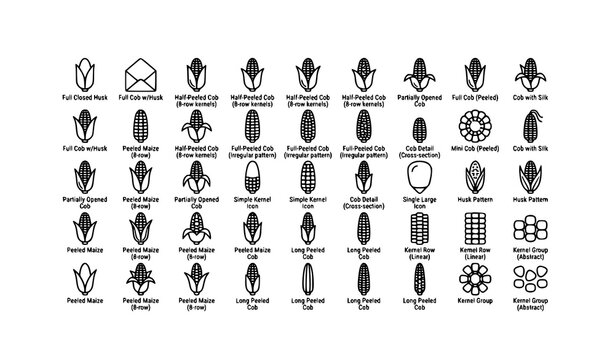 Corn cob icon set maize agriculture vegetable outline symbol harvest emblem vector isolated