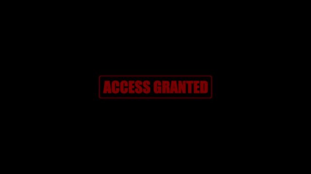 Modern digital access granted button with glowing effect isolated on dark background.