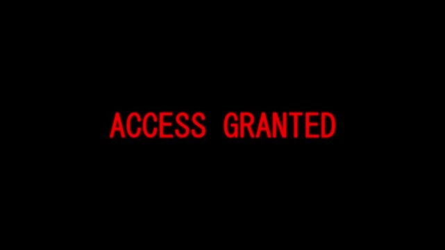 Bright red access granted sign animation representing successful authorization and permission approval.