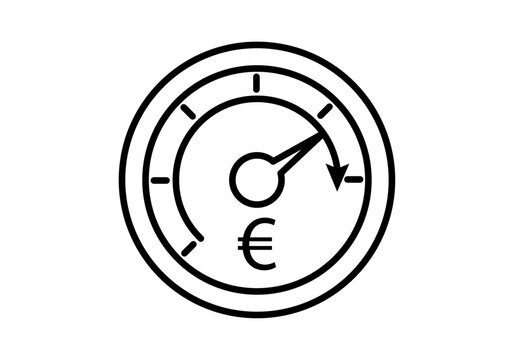 Medidor de costes de energ&iacute;a con s&iacute;mbolo del euro y flecha indicadora