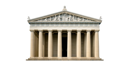 Fototapeta premium Ancient Greek temple with Doric columns and frieze sculptures, isolated on transparent background