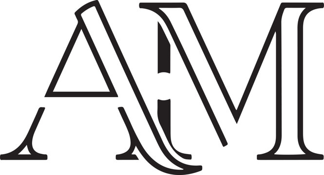 Elegant Initial Monogram: A sophisticated initial monogram, with the intertwined letters A and M, crafted with sleek lines and a modern minimalist aesthetic.