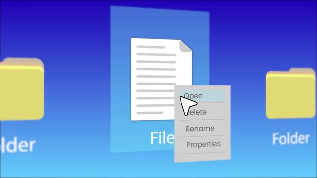 Delete file in desktop screen with mouse click animation isolated on blue background
