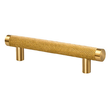 Golden brass bar cabinet handle with decorative pattern