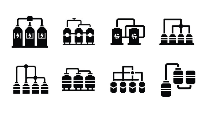 Roller coaster car icons black silhouette set on white background
