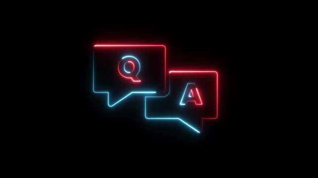 Question and answer icon neon animation isolated on black background