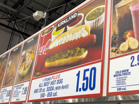 Costco Food Court Hot Dog and Soda Combo Menu Sign