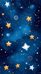 Fototapeta premium A tranquil dark blue sky filled with numerous shining yellow stars and small shimmering white dots