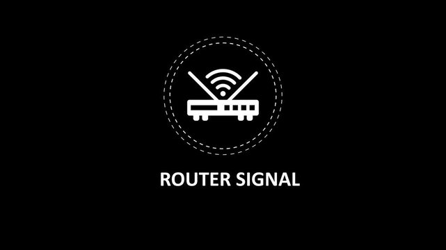 Animated wi-fi router signal with dynamic waves on black background, isolated 1. wi-fi router signal