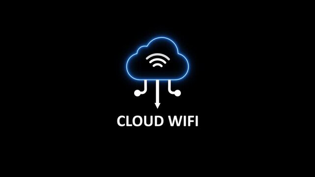 Animated cloud wifi with glowing neon effect on dark background, looping seamlessly