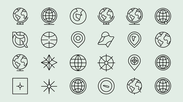 Collection of flat design globe and location-based icons set