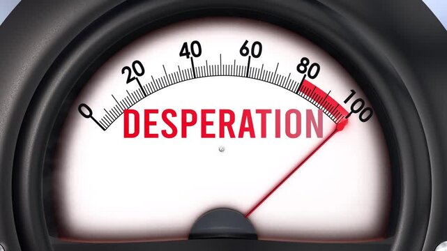 Desperation meter that is hitting a full scale, increasing and high levels of desperation, potential overload. Maximum desperation value, off the charts.