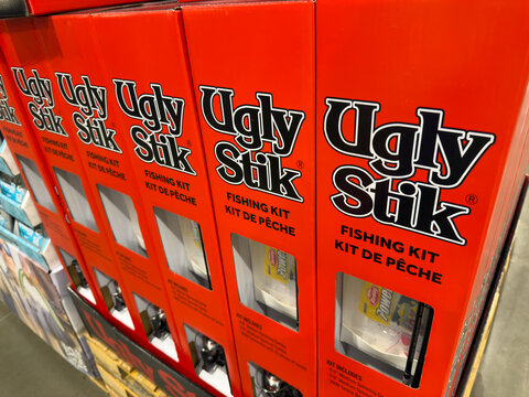 Ugly Stik Fishing Kit Boxes on Costco Warehouse Shelf