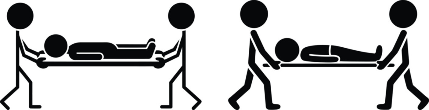 Two people carrying stretcher with patient
