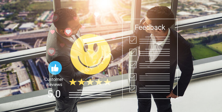 Business professionals engage in a constructive feedback session, utilizing modern technology to enhance success, with a vibrant city skyline visible through the windows. Cyphers
