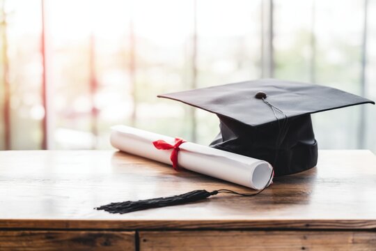 Graduation cap and diploma scroll celebrating academic success