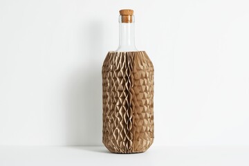 Fototapeta premium Eco-friendly geometric paper packaging covering a glass bottle