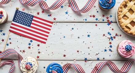 Obraz premium Festive flag day 4th of july independence day celebration american flag sweets and patriotic decor