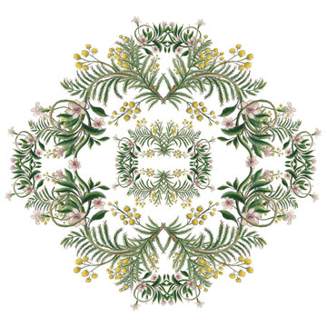 Motif floral fleurs de mimosa et feuillages