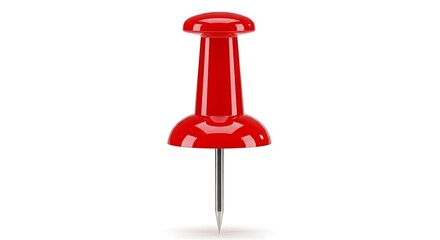 Fototapeta premium Bright red push pin standing upright on white surface