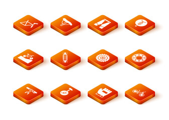 Set Bicycle handlebar, Unicycle or one wheel bicycle, Mountain, suspension, Gloves, cassette, and ball bearing icon. Vector © vector_v