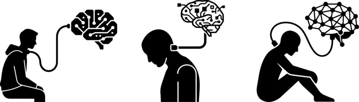 AI Dependency Human Controlled by Technology Silhouette.