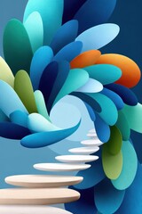 Fototapeta premium Abstract colorful spiral staircase of layered petal shapes forming floating steps and tunnel