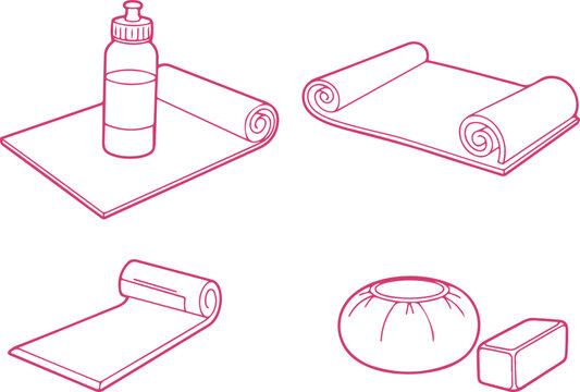 Illustrated collection of nail salon tools including polish bottle towel and nail file accessories on clear surface