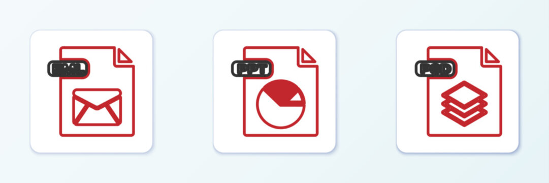 Set line PSD file document, EML and PPT icon. Vector