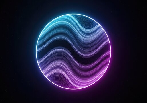 Futuristic dimensional portal showing warping energy waves in vibrant blue and purple neon light against a dark cosmic background, abstract, geometry, background