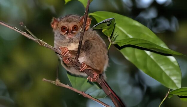 Realistic Tarsier Perched on Tree Branch at Night in Tropical Forest
