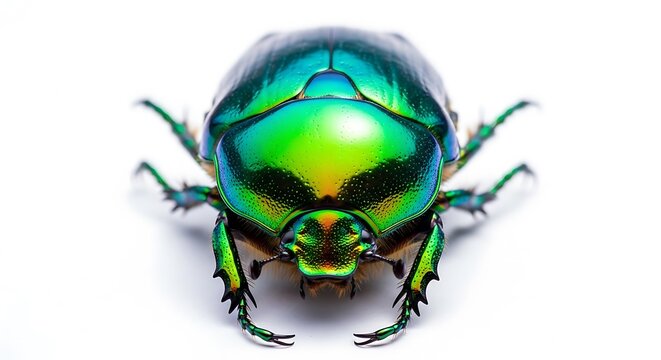 Colorful iridescent beetle with metallic green and blue shell