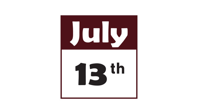 July 13th daily calendar icon vector illustration in minimalist style