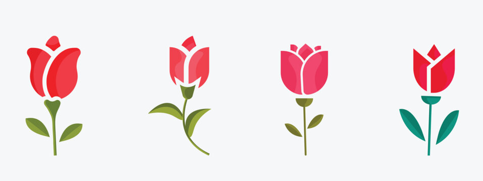 Spring slower in geometric style: bluebell flower, snowdrop, tulip. Flowering bulb plants with bright and colorful flowers. Illustration set in minimalistic style. Vector flat, floral design element