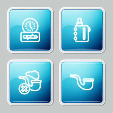 Set line No smoking time, Electronic cigarette, Smoking pipe with smoke and icon. Vector