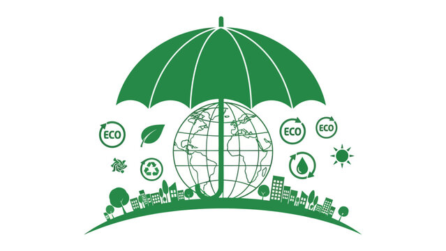 Eco-Protection: A visual portrayal of environmental conservation, featuring a globe sheltered by an umbrella, representing the safeguarding of the earth's natural resources.
