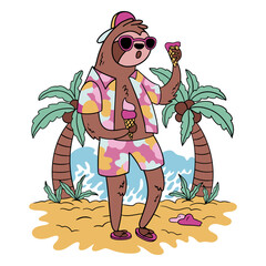 Obraz premium Sloth wearing sunglasses and holding an ice cream