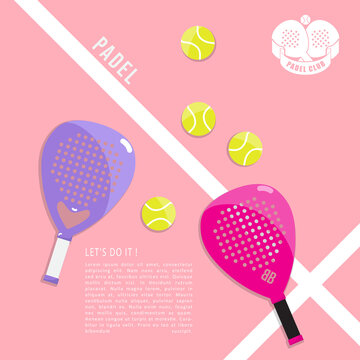 pink padel court with racket and balls for girl tournament