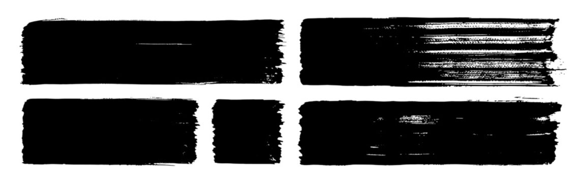 Brush paint bento text boxes. Ink grunge square frames. Rough stroke set. Grunge vector brushstroke label tags. Distressed texture vintage punk design elements. Hand-drawn grungy graphic dab daub bg