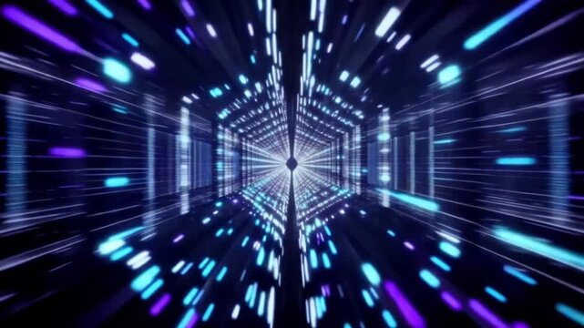 An abstract blue digital tunnel design showing futuristic technology data motion video animation background