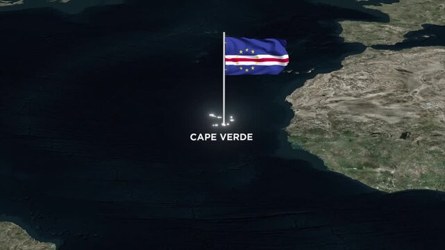 Cape Verde Map Animation with 3D Waving of Cape Verde National Flag and Glowing Border Animation on World Map