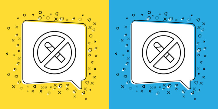 Set line No Smoking icon isolated on yellow and blue background. Cigarette symbol. Vector