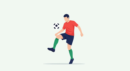 Fototapeta premium Man Kicking Soccer Ball in Air.