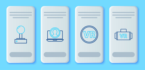Set line Create account screen, Virtual reality glasses, Joystick for arcade machine and icon. Vector © Oksana