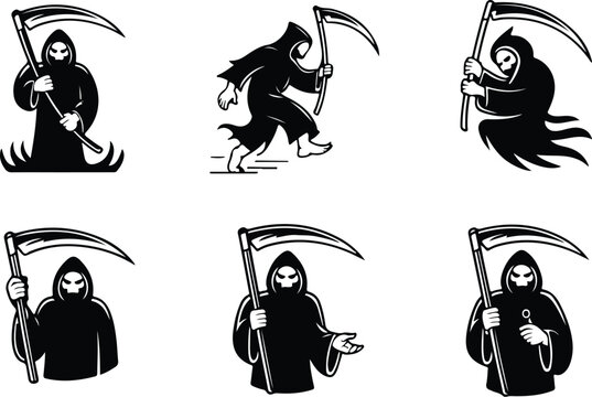 Death Reaper Silhouette Icon Collection Set